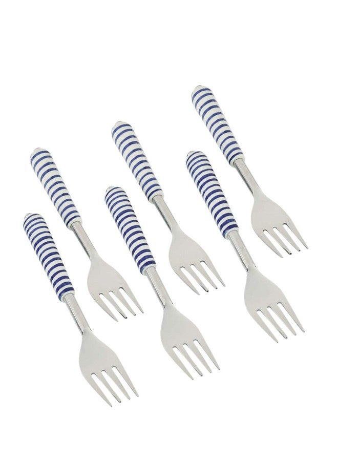 VarEesha Handmade Blue Spiral Ceramic Handle Steel Forks Set of 6 - Image 3