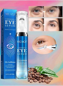 Advanced Eye Serum Caffeine Eye Cream for Dark Circles and Wrinkles 5% Caffeine Under Eye Cream Reduce Wrinkles Relieve Puffiness and Fine Lines Daily Eye Serum with 360 Roller  Anti Aging Eye Cream 15ml