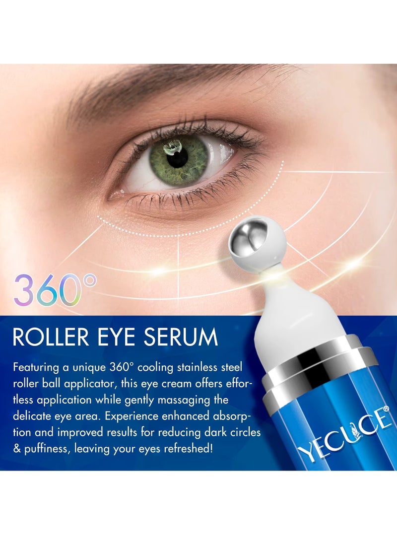 Yecuce Advanced Eye Serum Caffeine Eye Cream for Dark Circles and Wrinkles 5% Caffeine Under Eye Cream Reduce Wrinkles Relieve Puffiness and Fine Lines Daily Eye Serum with 360 Roller  Anti Aging Eye Cream 15ml  - Image 3