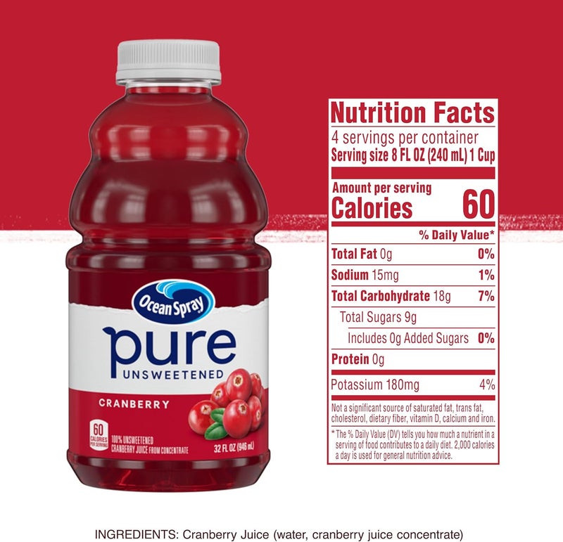 Ocean Spray عصير التوت البري النقي غير المحلى من أوشن سبرay، 100% عصير من المركز، زجاجة سعة 32 أونصة سائلة - Image 2