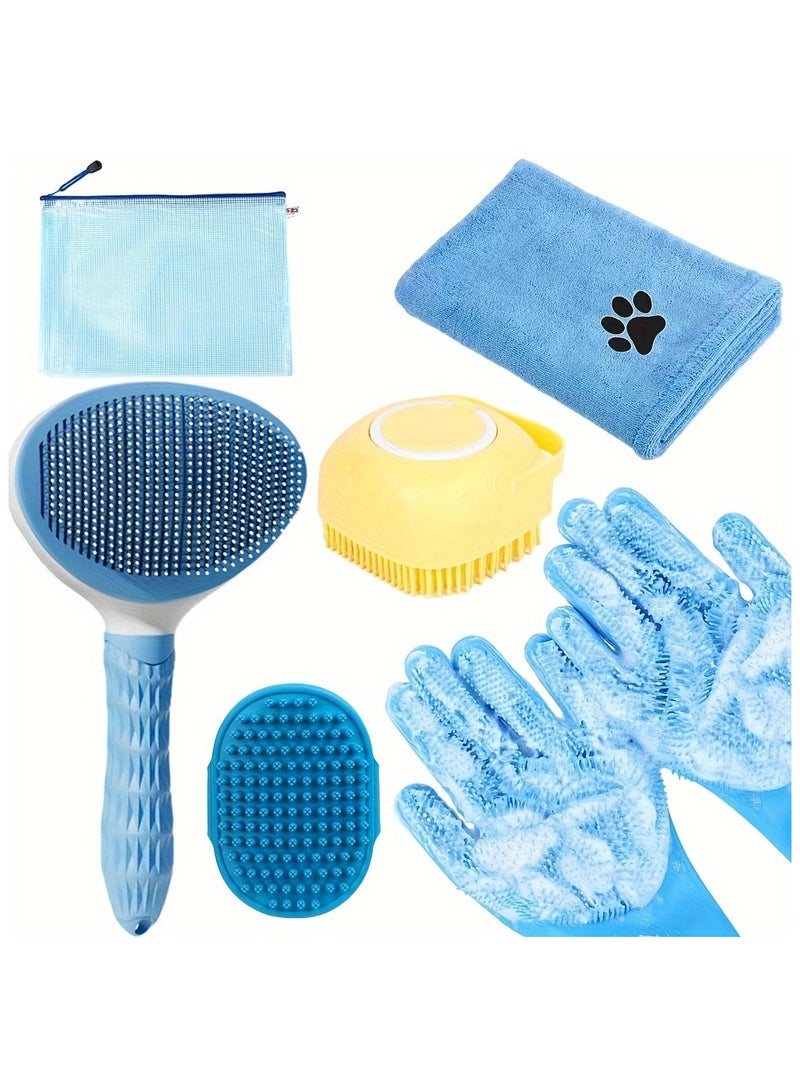 general 6 Piece Dog Grooming Set Bath Towel Towel and Wash Gloves Shiny Fur Dog Grooming Supplies - Image 1