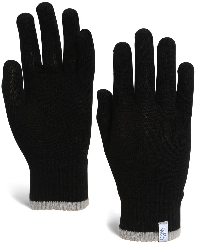 TrailHeads Light Knit Gloves | Winter Glove Liners | Base Layer Gloves for Women and Men - heather grey/black (small/medium) - Image 1