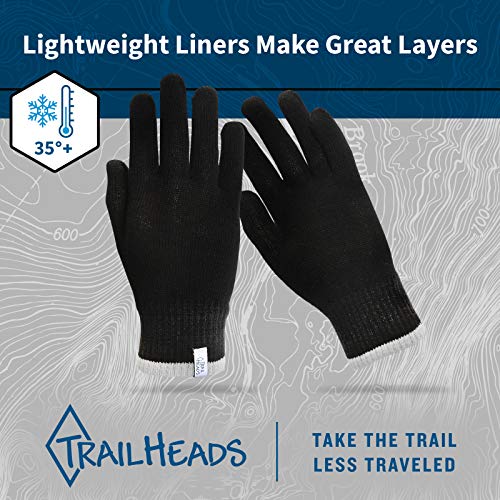 TrailHeads Light Knit Gloves | Winter Glove Liners | Base Layer Gloves for Women and Men - heather grey/black (small/medium) - Image 4