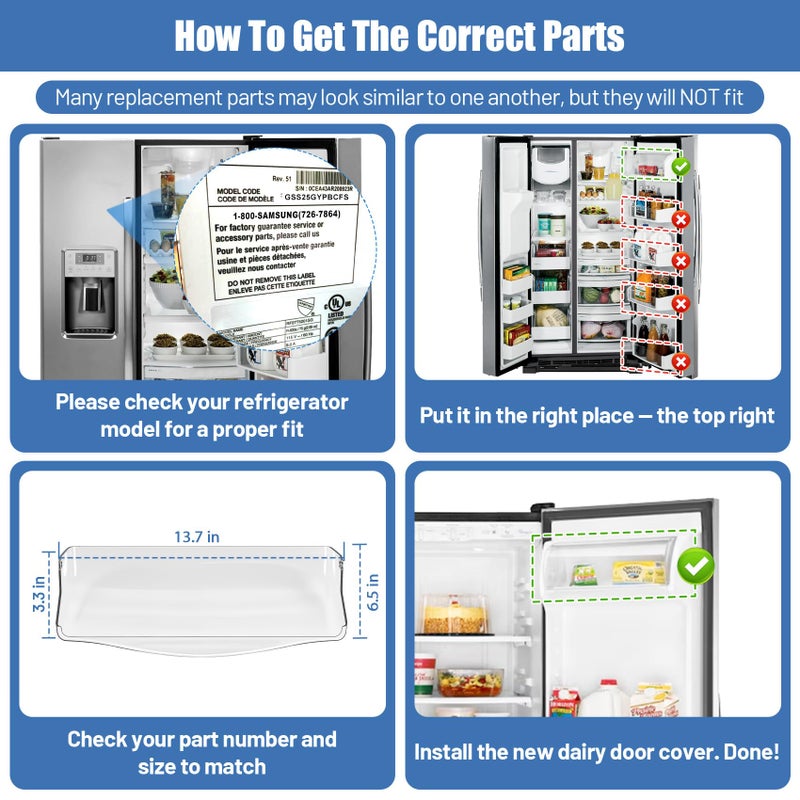 MTZUL WR22X10012 WR71X38317 Refrigerator Dairy Door Compatible With Hotpoint GE Dairy Bin Cover, Refrigerator Door Dairy Replaces AP7175676 AH295579 EA295579 879748 AH295579 PS16619589 - Image 5