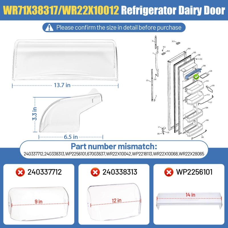 MTZUL WR22X10012 WR71X38317 Refrigerator Dairy Door Compatible With Hotpoint GE Dairy Bin Cover, Refrigerator Door Dairy Replaces AP7175676 AH295579 EA295579 879748 AH295579 PS16619589 - Image 2