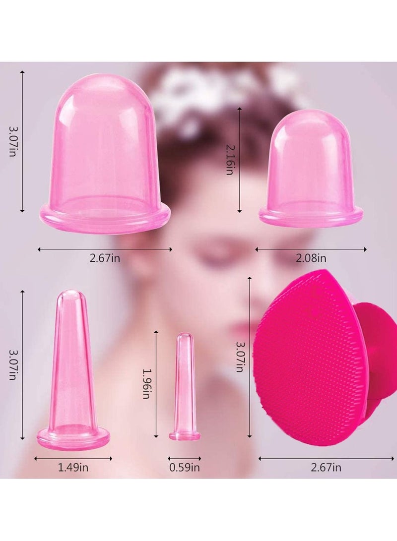 Y&D Silicone Facial Cupping Therapy Set Eye and Face Vacuum Massage Cup Kit Free Exfoliating Brush with a Sack for Neck Skin Anti-Wrinkle Anti-Aging Effect - Image 2