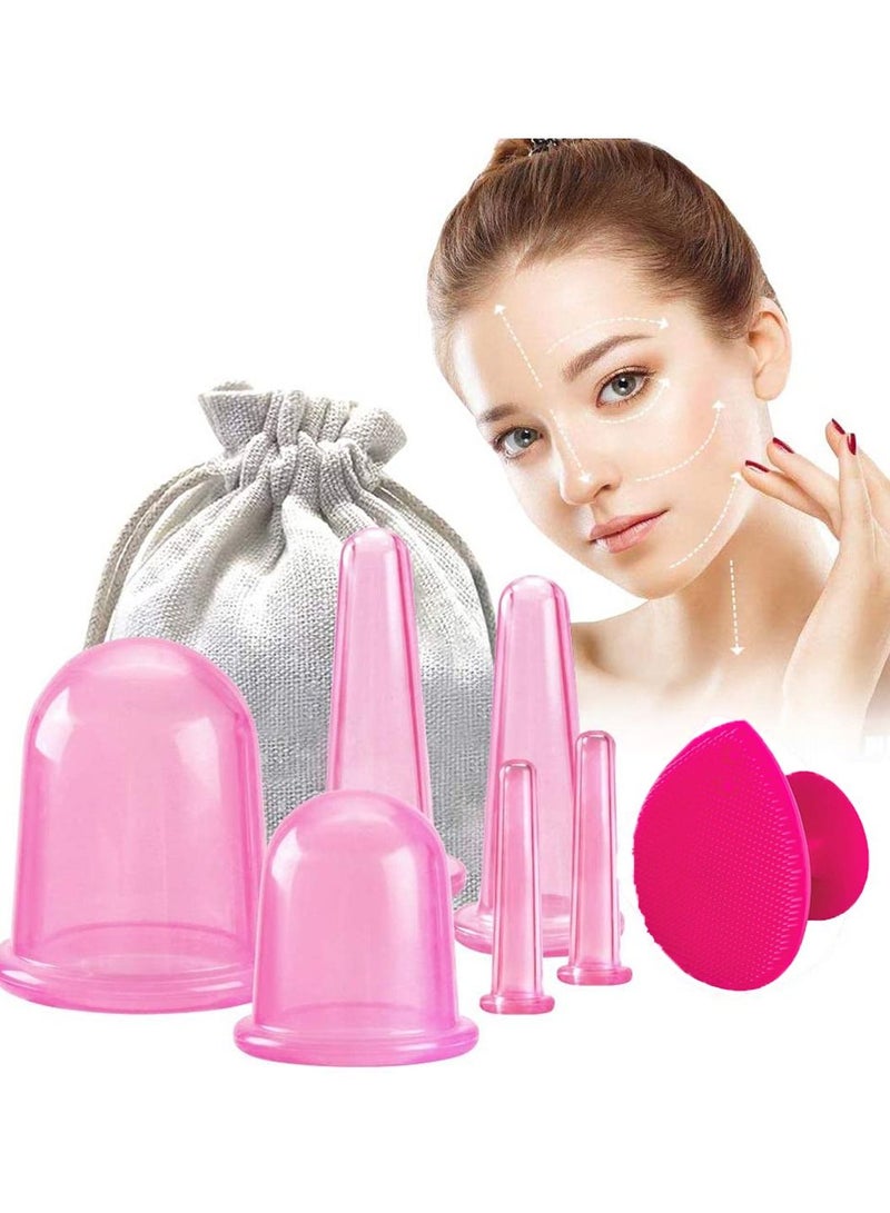Y&D Silicone Facial Cupping Therapy Set Eye and Face Vacuum Massage Cup Kit Free Exfoliating Brush with a Sack for Neck Skin Anti-Wrinkle Anti-Aging Effect - Image 1