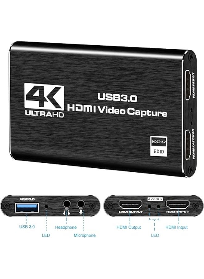 4K Audio Video Capture Card, USB 3.0 HDMI Video Capture Device, Full HD 1080P for Game Recording, Live Streaming Broadcasting (USB-3.0 HDMI 4K Loop) - Image 1