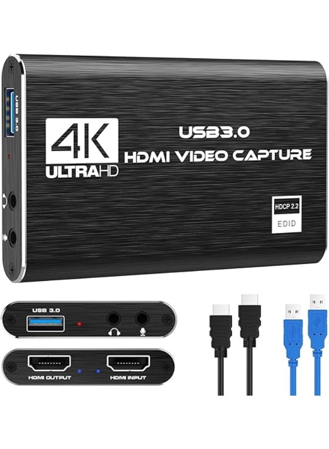 4K Audio Video Capture Card, USB 3.0 HDMI Video Capture Device, Full HD 1080P for Game Recording, Live Streaming Broadcasting (USB-3.0 HDMI 4K Loop) - Image 3