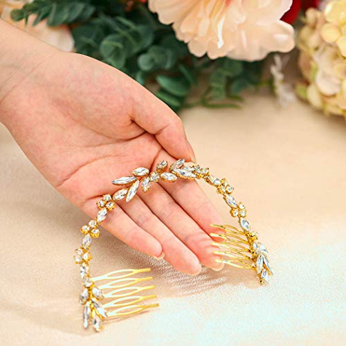 Unicra Wedding Crystal Hair Combs Bridal Headpieces Wedding Hair Accessories for Brides (Gold) - Image 4