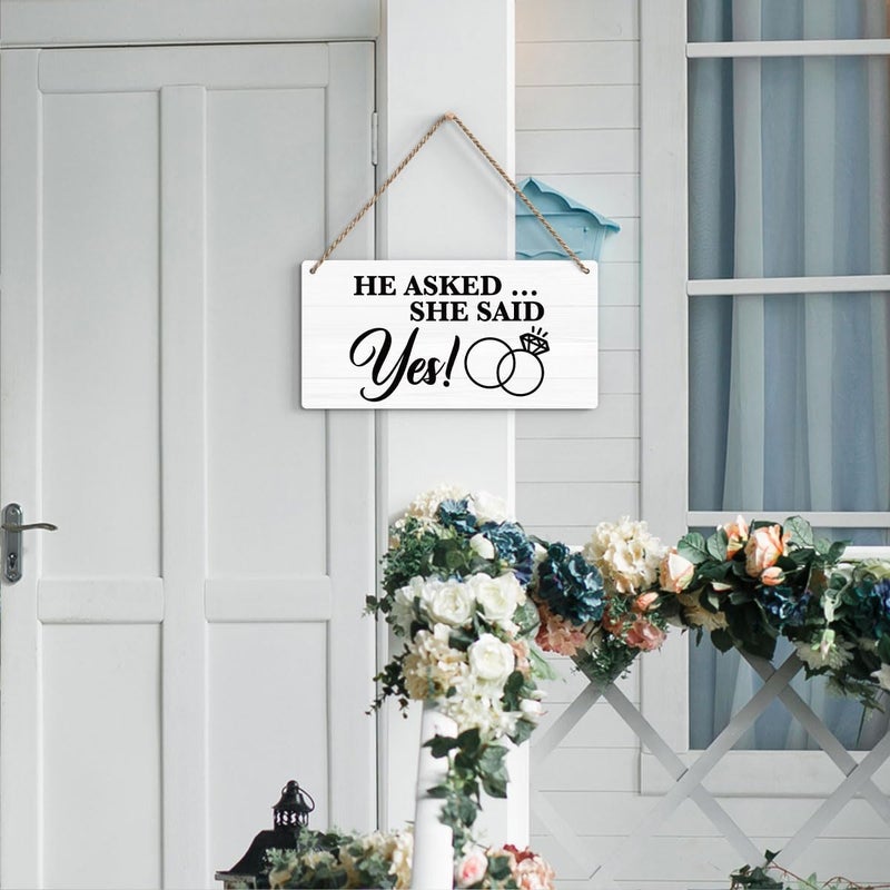 BELLOWDEER Rustic Wedding Sign She Said Yes, Engagement Wedding Photo Props Sign, Weddings Decor Stuff Engagement Party Decorations 12x6 Inches (White) - Image 3