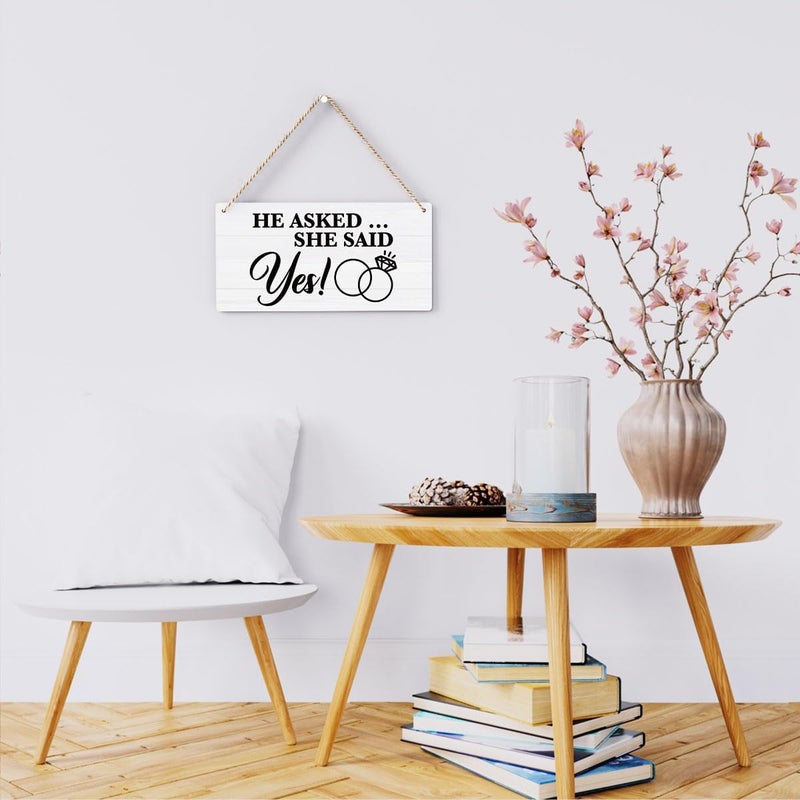 BELLOWDEER Rustic Wedding Sign She Said Yes, Engagement Wedding Photo Props Sign, Weddings Decor Stuff Engagement Party Decorations 12x6 Inches (White) - Image 4
