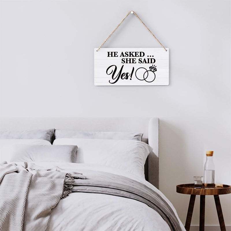 BELLOWDEER Rustic Wedding Sign She Said Yes, Engagement Wedding Photo Props Sign, Weddings Decor Stuff Engagement Party Decorations 12x6 Inches (White) - Image 5