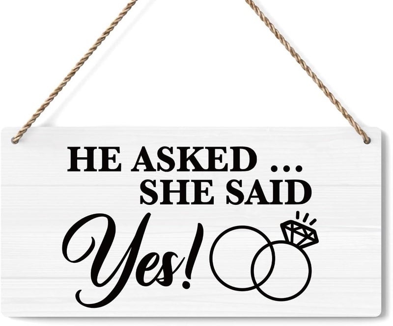 BELLOWDEER Rustic Wedding Sign She Said Yes, Engagement Wedding Photo Props Sign, Weddings Decor Stuff Engagement Party Decorations 12x6 Inches (White) - Image 1