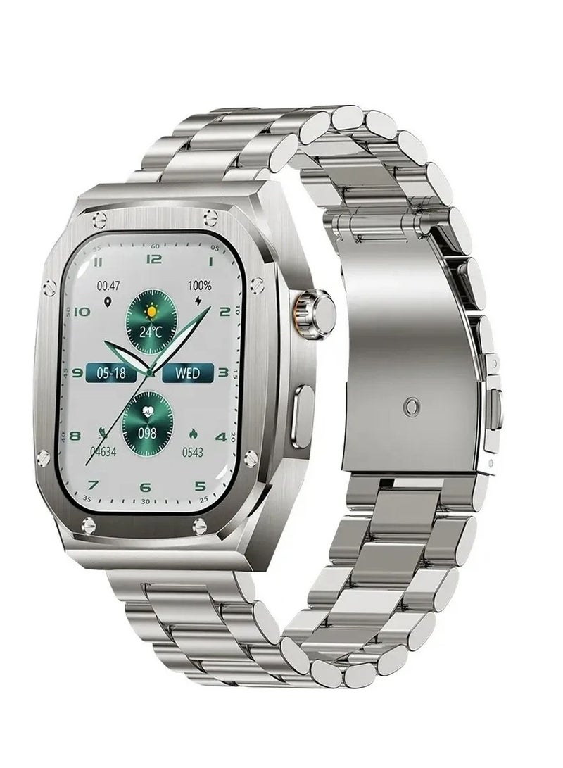 Mi Techo Z79 Max 2.1 Inch Large Screen HD Display Smart Watch IP68 Waterproof and NFC With 2 Pair Strap and Wireless Charger For Men Silver - Image 1