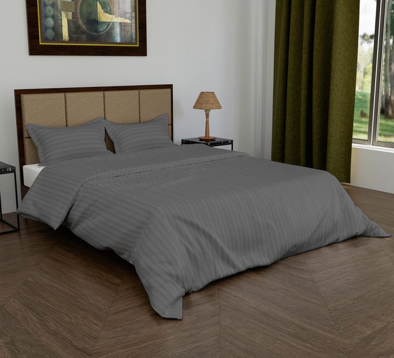 Daksh Premium Cotton 300TC Stain Striped King Size Duvet Cover/Quilt/Razai/Comforter Cover 102" x 110" with 2 Pillow Covers - Grey - Image 4