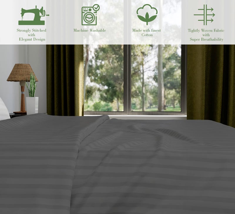Daksh Premium Cotton 300TC Stain Striped King Size Duvet Cover/Quilt/Razai/Comforter Cover 102" x 110" with 2 Pillow Covers - Grey - Image 5