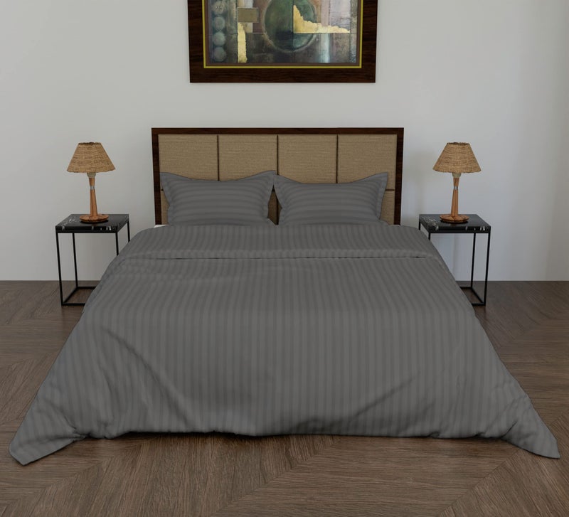 Daksh Premium Cotton 300TC Stain Striped King Size Duvet Cover/Quilt/Razai/Comforter Cover 102" x 110" with 2 Pillow Covers - Grey - Image 1