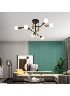 Ganeed Mid Century Sputnik Chandelier Modern Adjustable Ceiling Lighting 6 Lights Industrial Mount Pendant Light Fixture for Kitchen Living Dining Room Bedroom Foyer (Gold & Black)  - Image 2