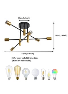 Ganeed Mid Century Sputnik Chandelier Modern Adjustable Ceiling Lighting 6 Lights Industrial Mount Pendant Light Fixture for Kitchen Living Dining Room Bedroom Foyer (Gold & Black)  - Image 3