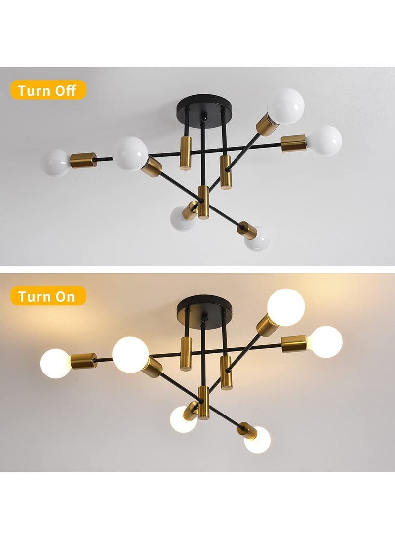 Ganeed Mid Century Sputnik Chandelier Modern Adjustable Ceiling Lighting 6 Lights Industrial Mount Pendant Light Fixture for Kitchen Living Dining Room Bedroom Foyer (Gold & Black) - Image 4