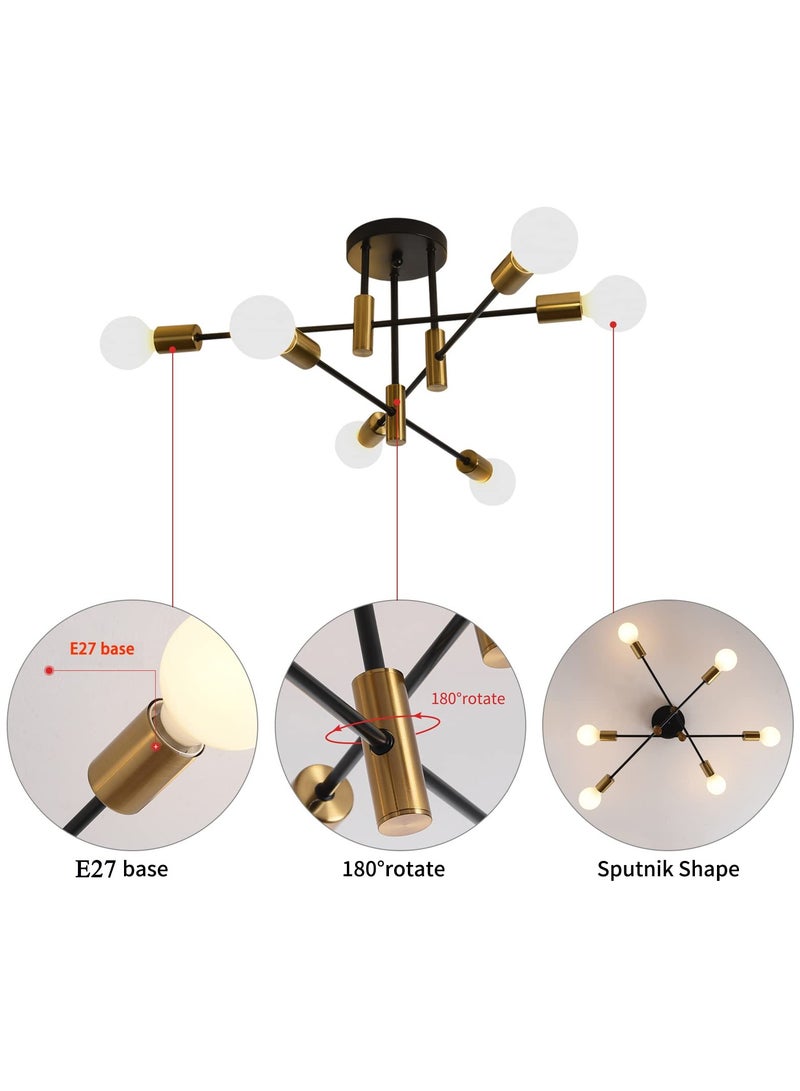 Ganeed Mid Century Sputnik Chandelier Modern Adjustable Ceiling Lighting 6 Lights Industrial Mount Pendant Light Fixture for Kitchen Living Dining Room Bedroom Foyer (Gold & Black) - Image 5