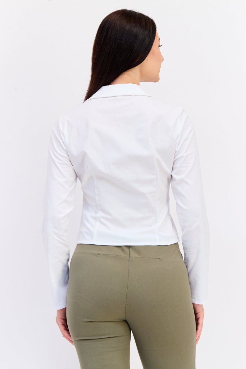 KOTON قميص نسائي بأكمام طويلة وياقة منتشرة، أبيض - Image 3