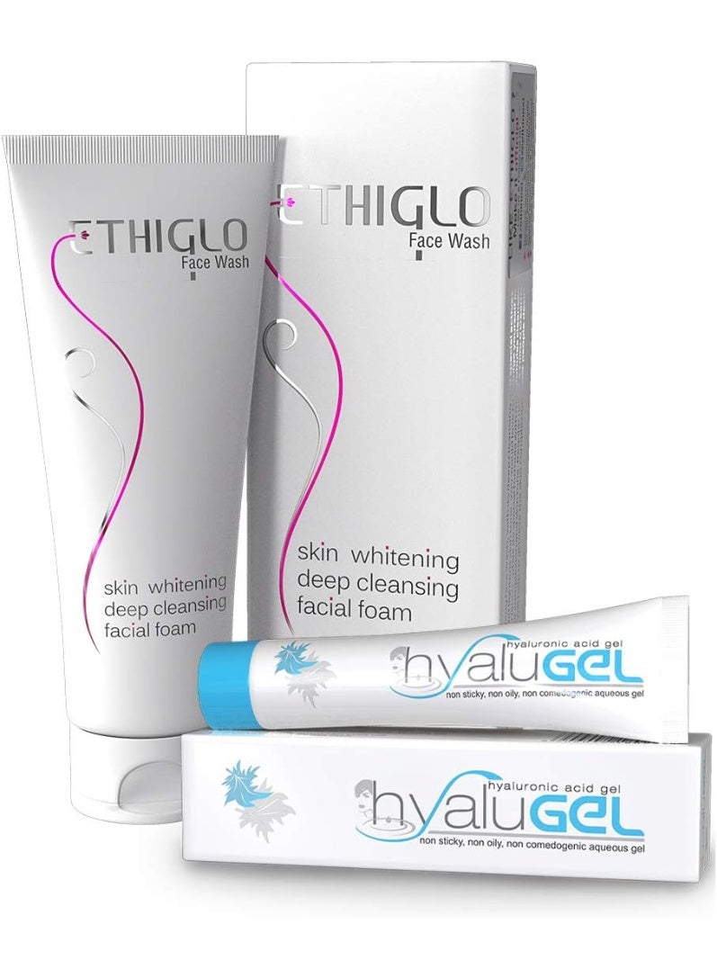 Ethiglo Skin whitening Face Wash (70ml) with Hyalugel Hyaluronic Acid Gel (30gms)