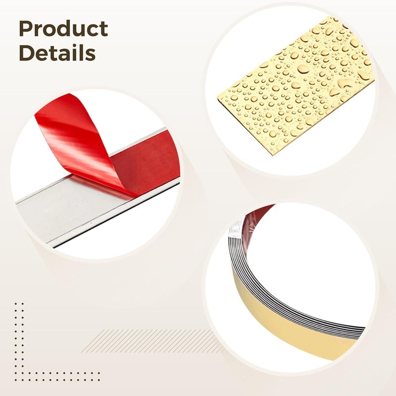 1.57X16.4Ft Self-Adhesive Stainless Steel Wall Trim With Golden Mirror Finish, Decorative Baseboard Border For Tiles, Mirrors, And Floors - Image 2
