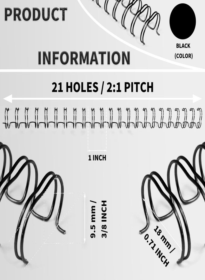 Rayson 2:1 Pitch Double Loop Wire Binding Spines, 3/8 Inch (9.5mm), 21 Loops, Black, Holds 10-70 Sheets, Pack of 100 - Metal Wire Binding Combs for Letter Size Paper - Image 3