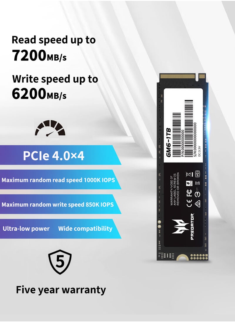 Predator - 1TB 7200MB/s SSD, PCIe NVMe Gen4, M.2 2280, Internal Solid State Drives, Compatible with PS5, Desktop computer, Laptop, Including Heatsink, Disassembly Tools and Installation Instructions - Image 1