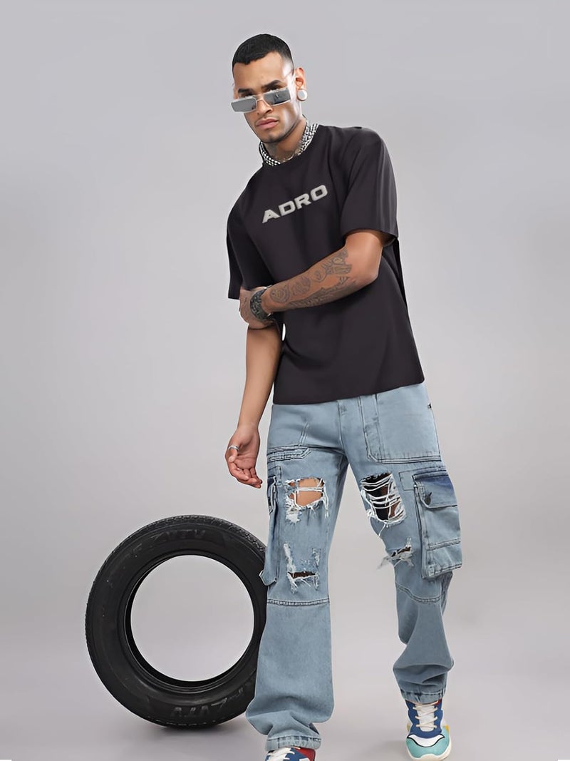 ADRO Men's Oversized Printed T-Shirt with Tiger Design and Roses - Casual Streetwear - Image 4