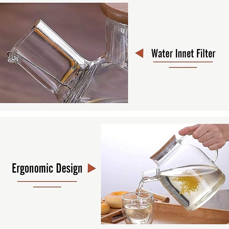 VISMII Glass Water jug with Air Tight Bamboo lid for Juice Water iced Tea Pitcher Tea Carafe hot Glass Pitcher and Sun Tea jar Drinking Beverage Pitcher with Cap 1800ml Transparent Pack of 1 - Image 4