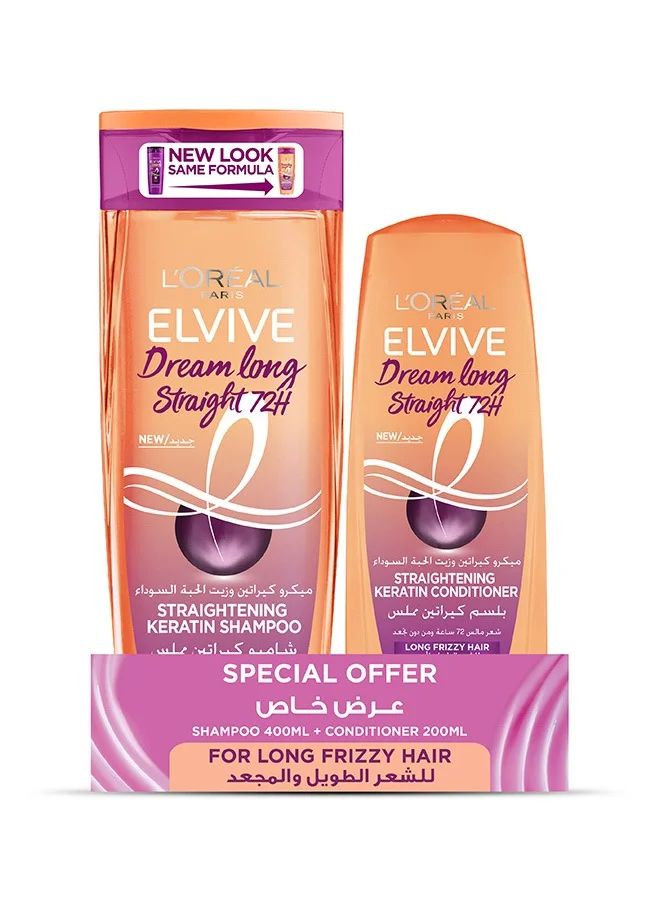 L'OREAL PARIS L'Oréal Paris Elvive Dream Long Straight Shampoo, 400ml + Conditioner 200ml For Long Frizzy Hair