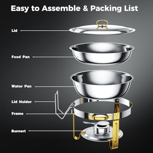 UOEOS Chafing Dishes for Buffet 4 Pack 5QT Food Warmers for Parties Buffet Stainless Steel Round Chafers and Buffet Warmers Sets for Home Gatherings Birthday Parties Church Events Catering Events - Image 3
