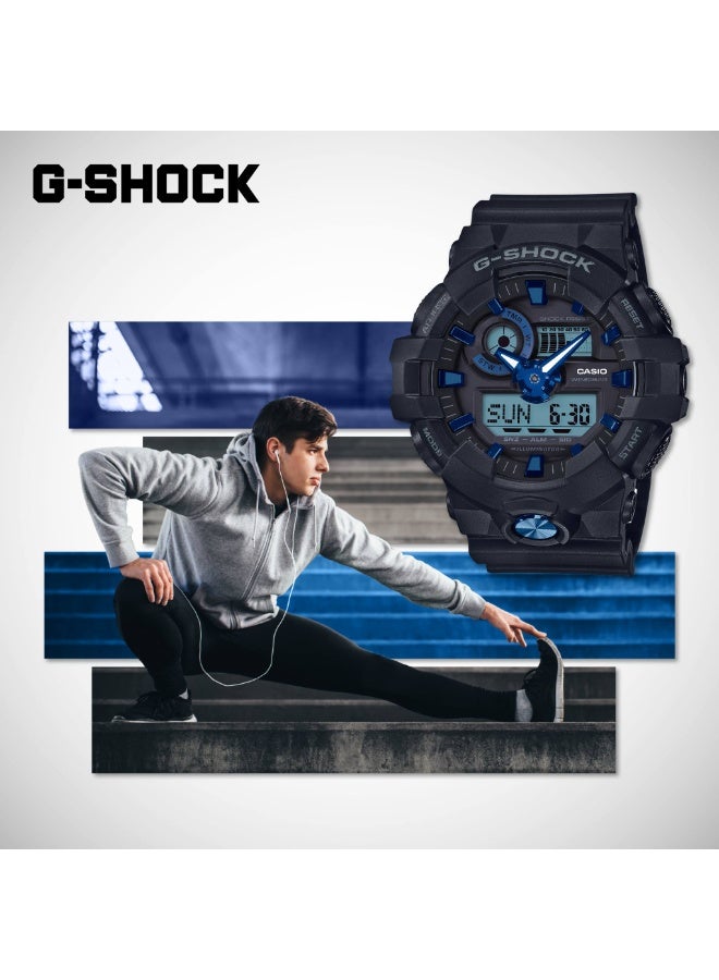 كاسيو ساعة كاسيو G-SHOCK GA-710B-1A2DR للرجال بعرض تناظري ورقمي، مقاومة للصدمات، مقاومة للماء حتى 200 متر، سوار ريزن أسود بلمسات زرقاء - Image 5