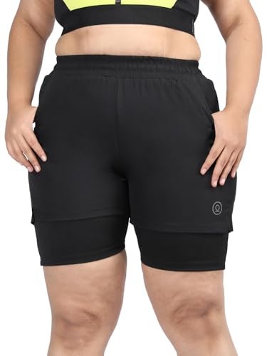 CHKOKKO Gym Shorts for Women Workout Sports Running Quick Dry Fit Double Layer Inner Compression with Pockets Breathable Lightweight Wear Black 3XL - Image 1