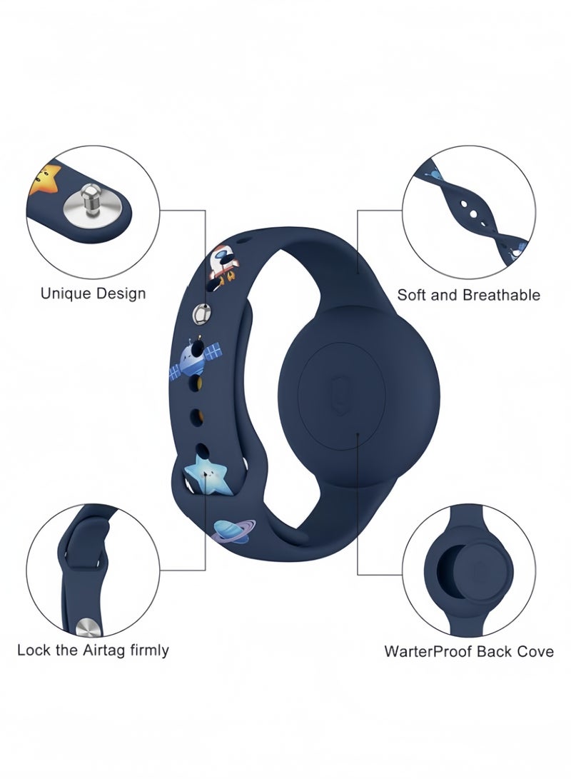 AirTag Bracelet for Kids - Waterproof Cute Cartoon Air tag Holder for Kids with Soft Silicone Full Coverage Anti-Lost Hidden Airtag Wristband Accessories for Child (Dark Blue) - Image 5