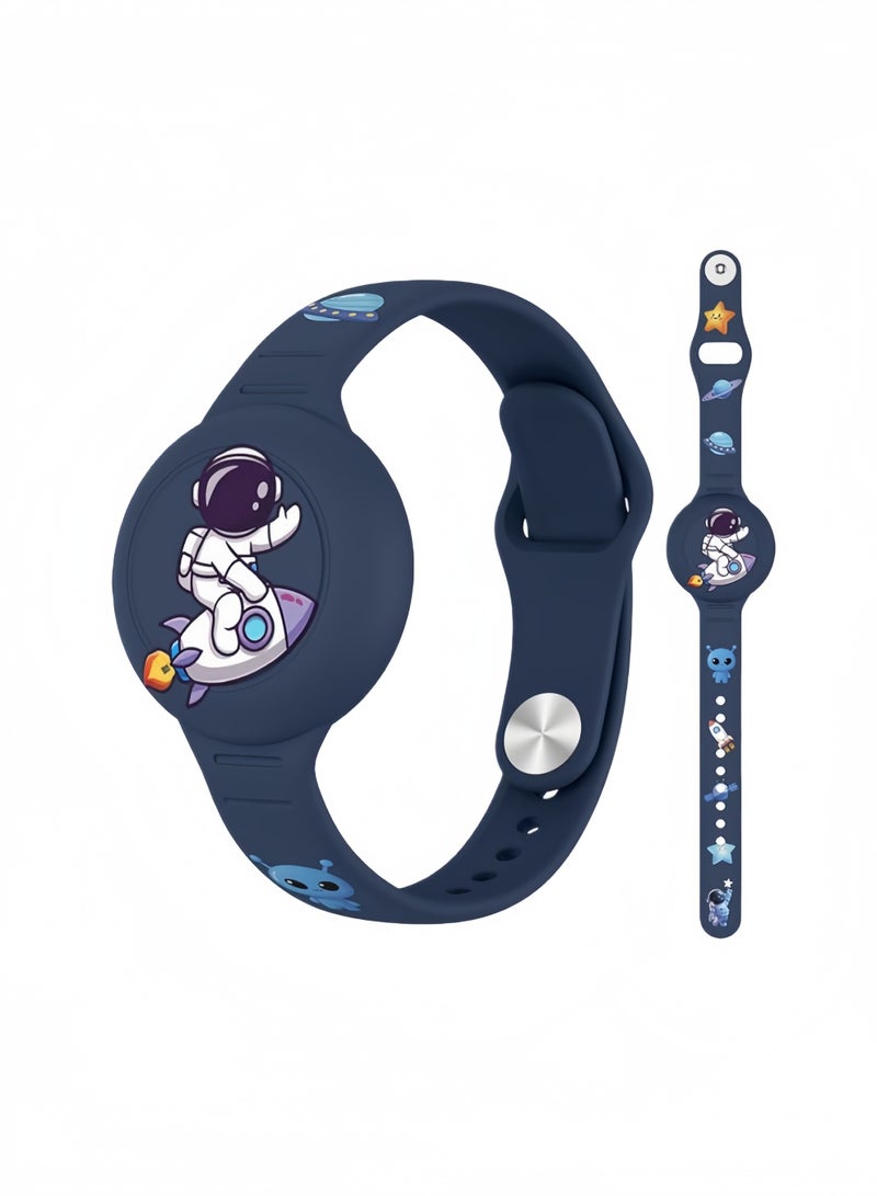 AirTag Bracelet for Kids - Waterproof Cute Cartoon Air tag Holder for Kids with Soft Silicone Full Coverage Anti-Lost Hidden Airtag Wristband Accessories for Child (Dark Blue) - Image 2