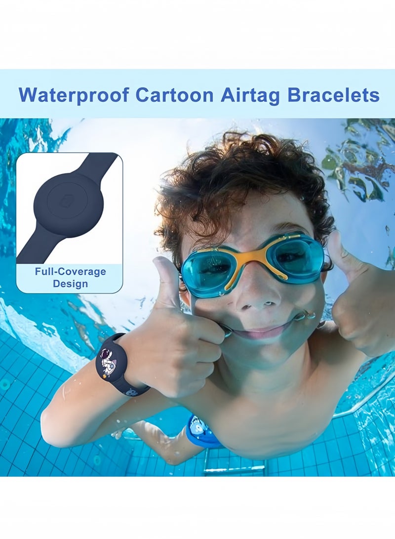 AirTag Bracelet for Kids - Waterproof Cute Cartoon Air tag Holder for Kids with Soft Silicone Full Coverage Anti-Lost Hidden Airtag Wristband Accessories for Child (Dark Blue) - Image 4