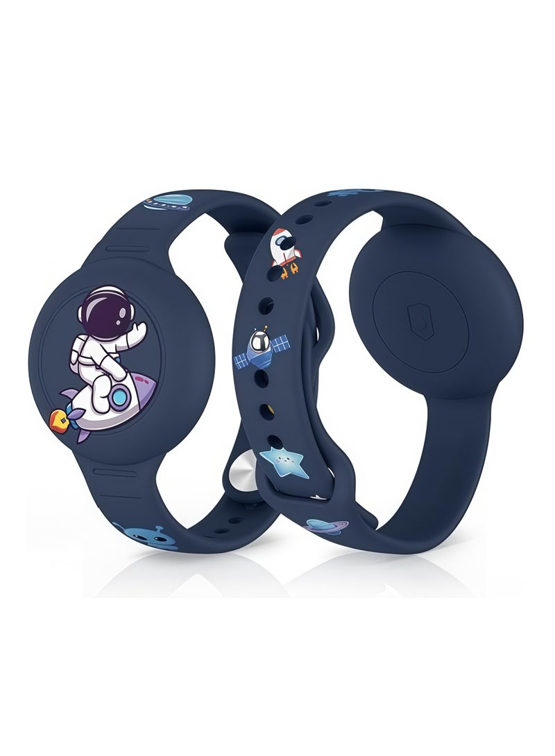 AirTag Bracelet for Kids - Waterproof Cute Cartoon Air tag Holder for Kids with Soft Silicone Full Coverage Anti-Lost Hidden Airtag Wristband Accessories for Child (Dark Blue) - Image 1