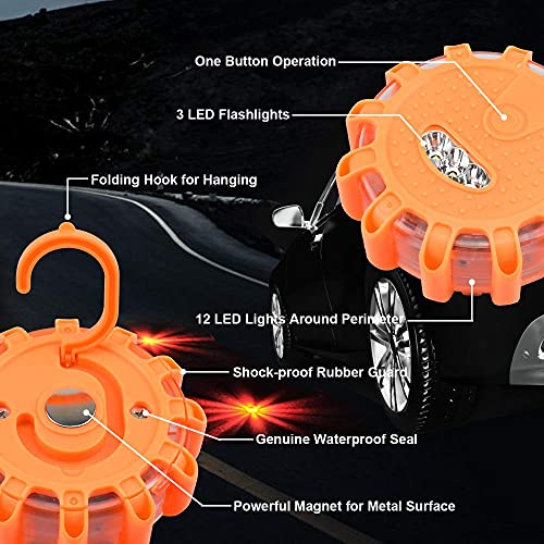 PACETAP Car Roadside Emergency Kit, Essential Auto Safety Road Side Assistance Tool Kit with LED Road Flare, Jumper Cables, Towing Rope, Triangle and More Winter Vehicle Accessories - Image 3