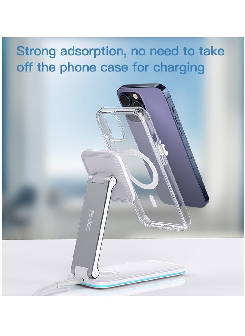 Yesido - Yesido DS17 High Quality Magnetic 3 In 1 Foldable Desktop Wireless Charging Dock Stand Charger for iPhone - White - Image 1
