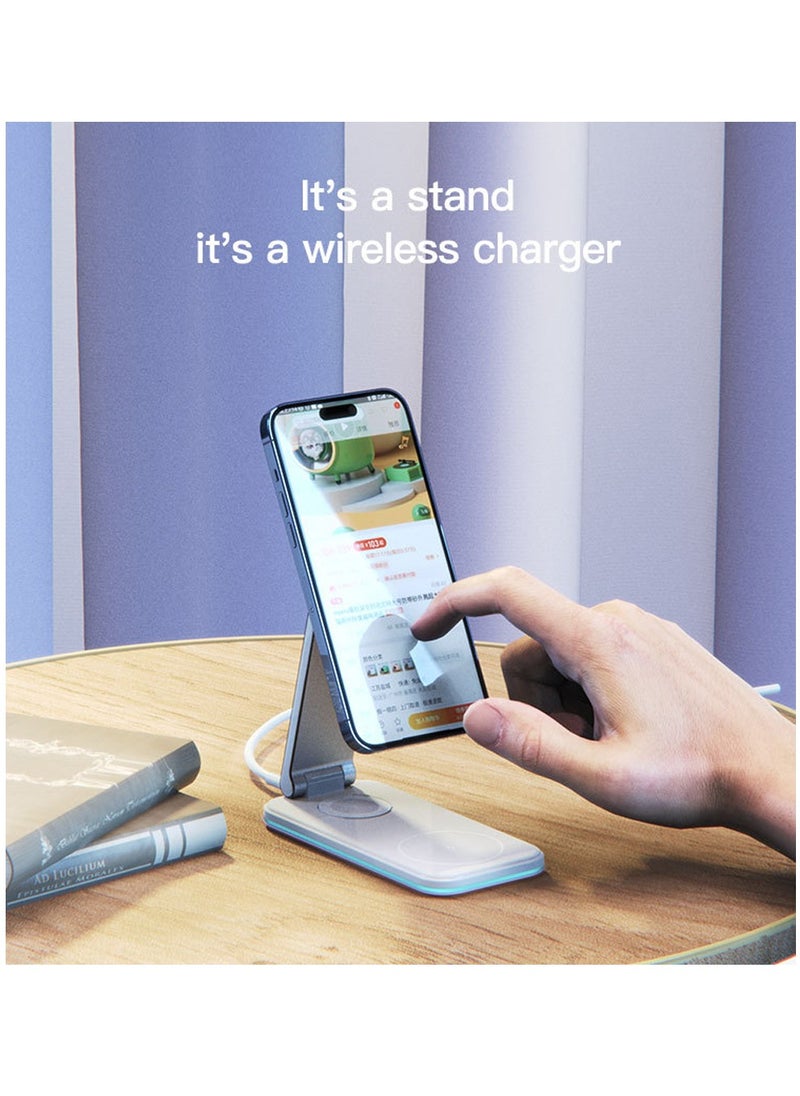 Yesido - Yesido DS17 High Quality Magnetic 3 In 1 Foldable Desktop Wireless Charging Dock Stand Charger for iPhone - White - Image 1