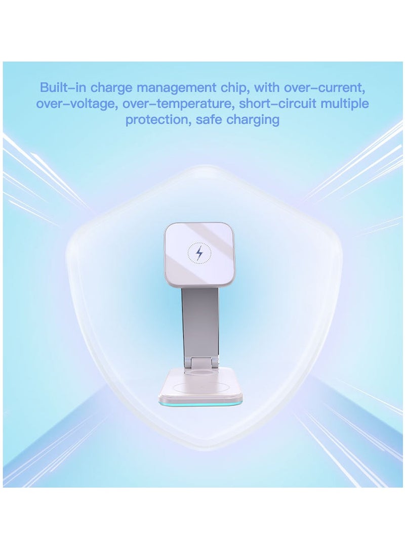 Yesido - Yesido DS17 High Quality Magnetic 3 In 1 Foldable Desktop Wireless Charging Dock Stand Charger for iPhone - White - Image 1