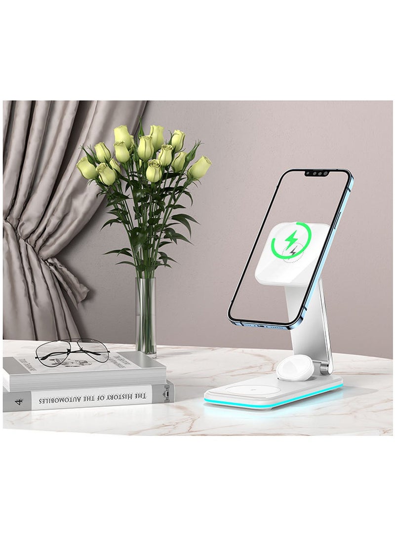 Yesido - Yesido DS17 High Quality Magnetic 3 In 1 Foldable Desktop Wireless Charging Dock Stand Charger for iPhone - White - Image 1