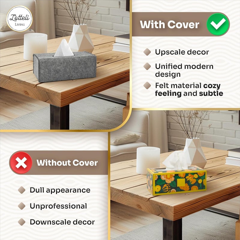 LOTTELI KITCHEN Tissue Box Cover - Decorative Tissue Box Holder - Modern Felt Tissue Box Cover Rectangle - Medium - 2 Pack Set - Oatmeal - Image 5