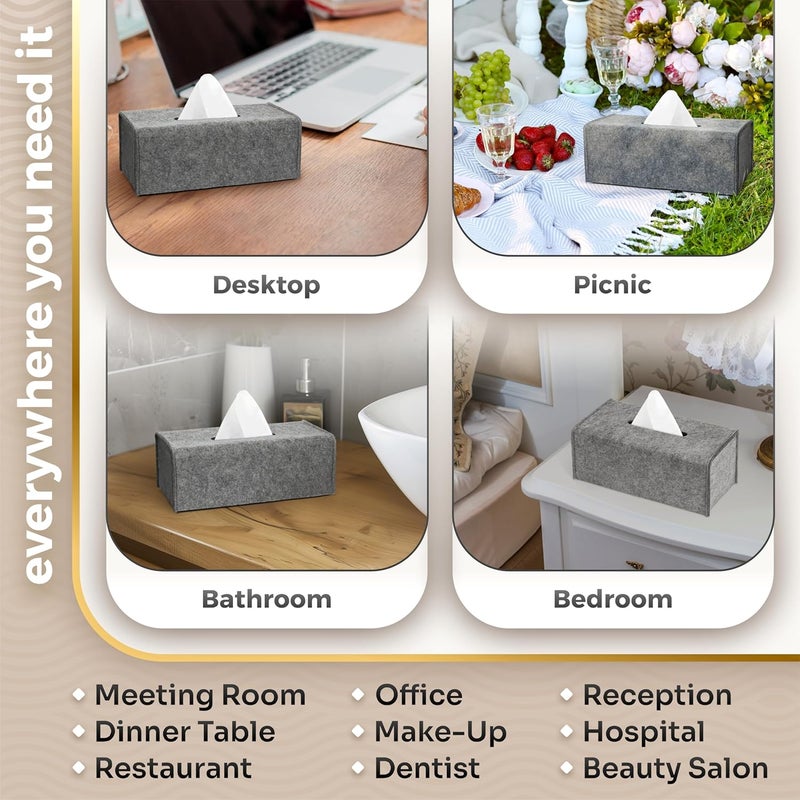 LOTTELI KITCHEN Tissue Box Cover - Decorative Tissue Box Holder - Modern Felt Tissue Box Cover Rectangle - Medium - 2 Pack Set - Oatmeal - Image 3