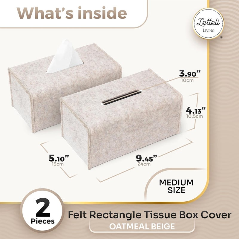 LOTTELI KITCHEN Tissue Box Cover - Decorative Tissue Box Holder - Modern Felt Tissue Box Cover Rectangle - Medium - 2 Pack Set - Oatmeal - Image 2