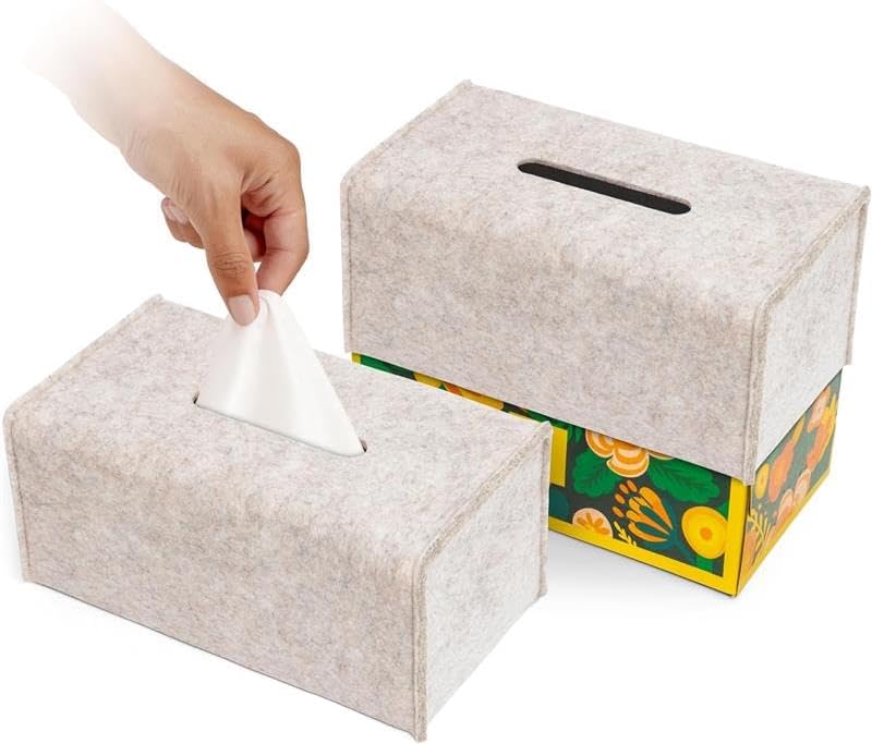 LOTTELI KITCHEN Tissue Box Cover - Decorative Tissue Box Holder - Modern Felt Tissue Box Cover Rectangle - Medium - 2 Pack Set - Oatmeal - Image 1